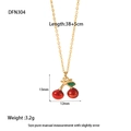 Detail of gold-plated cherry pendant necklace showing dimensions 12mmx13mm and 38+5cm chain - Double Cherry Pendant Style (DFN304)