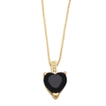 Détail d'un collier en chaîne dorée avec pendentif cœur noir et petits zircons blancs - Noir