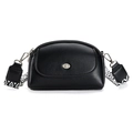 Sac demi-lune en cuir noir avec fermoir ovale argenté et bandoulière géométrique - Noir