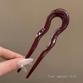 U-vormige haarspeld van glanzende dieprode hars voor elegante knotjes, 13cm lang - Ongeveer 13cm / Bordeauxrood
