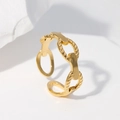 Adjustable golden titanium steel ring with alternating flat and rope chain links for women - Gold-Rope Chain