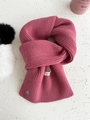 Pink rib-knit wool scarf for couples featuring a handmade label and button detail - 160*25cm / Pink