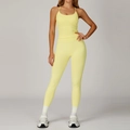 Ensemble de yoga jaune pâle sans couture avec brassière côtelée et legging taille haute - S / Vest + Leggings - Goose Yellow