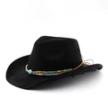 Dettaglio di cappello da cowboy in pelle scamosciata nera con perline e turchese - M (56-58cm) / Nero