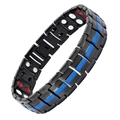 Men's titanium steel bracelet in black with blue stripe and double row magnetic elements - Bracelet 19 (Black/Blue Decorative Stripe)