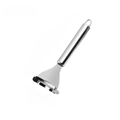 Stainless steel corn peeler with serrated blade and cylindrical handle on white background - Round Handle Style / Bag Packaging