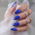 Dunkelblaue Ballerina-Kunstnägel mit UV-Versiegelung und eleganter Perlendeko - Dunkelblau (DBLL-04)