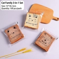 Süße Katzen-Brotbeutel, transparent selbstklebend für Toast, 15x18+3cm 100er Pack - 15*18+3cm / Katze 3-in-1
