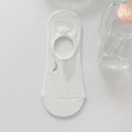 White cotton low cut invisible boat socks for women with silver crescent moon embroidery - One Size / Moon