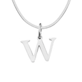 Polished silver titanium steel necklace featuring a letter W pendant on a flat snake chain - Letter W / 1 Piece / Steel