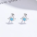 925 silver eight-pointed star earrings with a blue zircon center and screw backs - Octagram (A-74-16) / Silver Color (Turquoise)