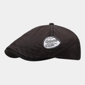 Detail of a dark brown cotton beret featuring a side-stitched shield logo patch - Dark Gray