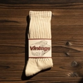 Beige cotton ribbed mid-calf socks in vintage style displayed on a rustic wood background - One Size(EU 35-44) / Beige