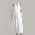 Dettaglio dell'abito lungo in cotone bianco con scollo a V e schiena scoperta con lacci - S / Bianco