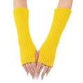 Long bright yellow ribbed knit fingerless gloves for autumn winter warmth - Yellow
