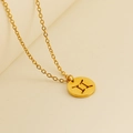 Golden Gemini zodiac necklace with stainless steel coin pendant on minimalist chain - Gemini