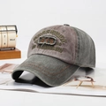 Berretto baseball vintage grigio e antracite con ricamo retro e bordi dall'effetto usurato - Regolabile / Fronte Caffè Corpo Verde