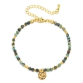 Detail of colorful natural stone beaded bracelet with golden beads and adjustable chain - Green