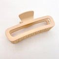 Detailed view of large beige square matte hair claw clip on white fabric background - Large (13CM) / Milk Coffee