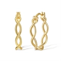 Classic 925 sterling silver hoop earrings with twisted rope texture in gold finish - Gold Twisted Texture Hoop (SE363-14K)