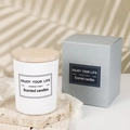 Handmade soy wax scented candle in white frosted glass jar with wood lid and gift box - White Flat Bottom With Wood Lid - Green Tea Orange Blossom