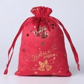 Red velvet Christmas gift bag with gold foil Russian New Year text and drawstring - Red Bell / 13*18