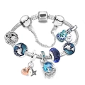 Ocean-themed charm bracelet with blue glass beads and silver starfish charms on white background - 16cm / Style A6/3D Globe Starry Sky Ocean Theme