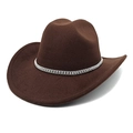 Cappello da cowboy western in lana marrone scuro con fascia decorativa in strass lucidi - M (56-58cm) / caffè