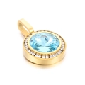 Pendente tondo in acciaio al titanio con grande cristallo azzurro e micro-pave di diamanti - Stile Blu Chiaro Oro (KP100763-K)