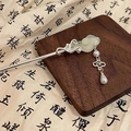 Elegant silver tassel hair stick with green jade Ruyi and pearls in traditional style - F0827-Auspicious Cloud Gold