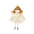 Christmas angel hanging ornament with gold crown and white polka dot lace skirt - Gold