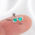 Silver cartilage stud earring with green enamel hearts and size dimensions 1.0cm by 0.44cm - Silver-Green Heart