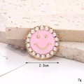 Rosa Emaille-Lächeln Anhänger mit Perlen und Sternenauge für Schuhe Dekor, 2,5 cm Größe - Smiley / Emaille Perle Smile Face Rosa