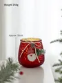 Red Christmas glass candle holder with hammer texture, pine cones and Santa pattern - Red Candle Cup