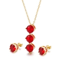 Elegante conjunto de joyas de acero inoxidable dorado con piedras de circón rojo cuadrado - Estilo Circonia Redonda (KS194151-HR) / Dorado (Rojo Redondo)