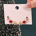 Christmas earrings set featuring gold snowman, red Santa hat and star studs with rhinestones - Style 24 (3 Pairs Set)