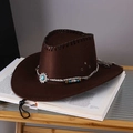 Vintage dark coffee western cowboy hat with ethnic beaded band and sunflower buckle - Adult (55-60cm) / Coffee