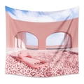 Detail of bohemian tapestry featuring a surreal pink pool scene and arched architecture - Style ZJ520-1 / 73X95CM Brushed Fabric