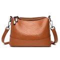 Brown snake-embossed PU leather crossbody bag for women with dual zipper and shoulder strap - Brown