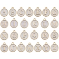 Golden alloy circle pendants with white enamel A-Z letters for DIY jewelry making - Full Set of 26 Letters / 26PCS/SET / White