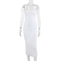 Eng anliegendes weißes Midikleid mit Spitzen-Patchwork und Schnürung vorne - XS / Weiß