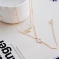 Double-layered gold chain necklace featuring three elegant round clear crystal pendants - Double Layer Gold 3