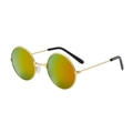 Retro round sunglasses with gold metal frame and yellow-green gradient mirror lenses - Gold Frame + Red Mirror Lens
