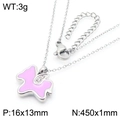 Silver stainless steel necklace with pink enamel unicorn pendant and white crystals - Silver (KN290913-GC)
