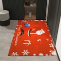 Felpudo navideño rojo rectangular de Papá Noel con estampado Merry Christmas y copos - 40*60cm / Regalo de Papá Noel