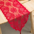 Vintage red hollow lace table runner with floral patterns and tassel decor on wood table - 33x91cm / Red (Octagonal Flower)