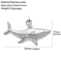 Macro view of shark pendant dimensions and stainless steel material specifications - Silver Tone Shark (S12)