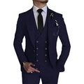 Slim fit marineblauw driedelig herenkostuum met blazer, gilet en bijpassende broek - XL / Marineblauw