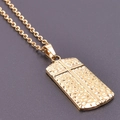 Golden stainless steel rectangle pendant necklace with hammered texture and cross design - Pendant + 50cm Necklace / Gold