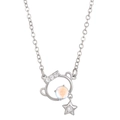 Silver astronaut planet necklace with pink moonstone and sparkling star pendant - Aquarius (K-1488)
